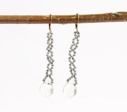 Silver-Toned Metal & Glass Beads Dangle Earrings