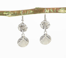 Silver-Toned Metal Floral Dangle Earrings