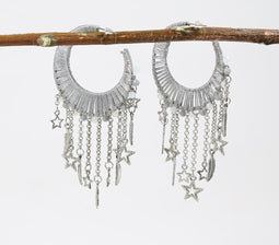 Silver-Toned Metal Starry Shoulder-Duster Earrings