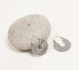 Silver-Toned Studded-Arcs Boho Hoop Earrings
