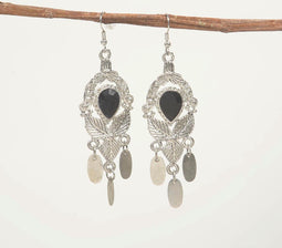 Silver-Toned Textured Botanical Dangle Earrings