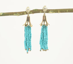 Stone & Beaded-Tassels Drop Earrings