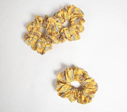 Summer Floral Block printed Scrunchie hair ties set of 3