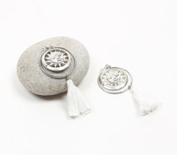 Sun Motif Silver Toned Brass Earring
