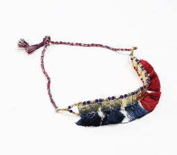 Tasseled & Beaded Metallic Necklace