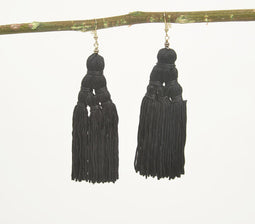 Tasseled Black Dangle Earrings