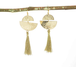 Tasseled Metallic Crescent Dangle Earrings