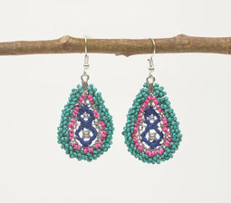 Teal & Pink Beaded Drop Earrings
