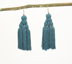 Teal Tasseled Dangle Earrings