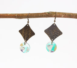 Textured Resin Discs Brass Dangle Earrings