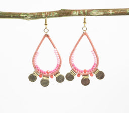 Thread-Wrapped & Gold-Toned Drop-Shaped Dangle Earrings