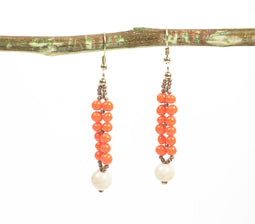 Tropical Tangerine Beaded Drop Earrings