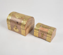Vintage Brass & Wood Trinket Boxes Set of 2