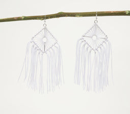 White Nylon-Wrapped Iron Chandelier Earrings