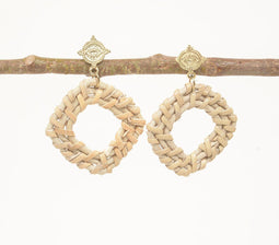 Woven Bamboo & Metallic Evil Eye Earrings