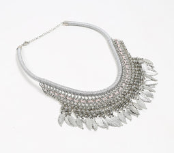 Woven Thread & Silver-Toned Iron Charms Bib Necklace