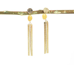 Yellow Stone & Brass Chain Drop Earrings