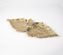Aluminum Cast Golden Maple Leaves Trinket Dish