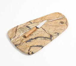 Abstract Cut Natural Marble Cheese Board with Knife