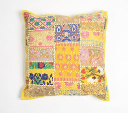 Abstract Patchwork & Embroidered Cushion Cover