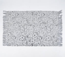Abstract Print Handwoven Cotton Rug with Tassels