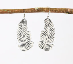 Antique Silver-Toned Brass Leaf Dangle Earrings