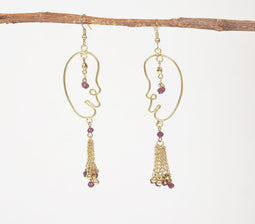 Abstract Faces Brass Dangle Earrings