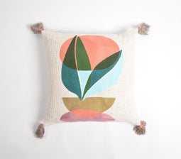 Abstract Printed Textured Cushion Cover with Tasseled Corners