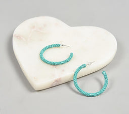 Aqua Glass Beaded C-Hoop Earrings