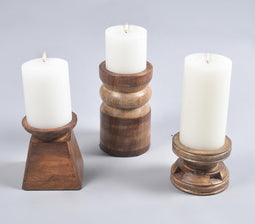 Assorted Natural Mango Wood Candle Holders (Set of 3)