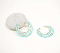 Aqua Glass Bead Hoop Earrings