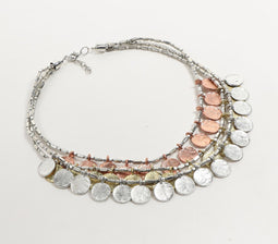 Beaded & Iron Coins Charms Bib Necklace