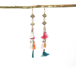 Bead Tasseled & Metallic Charm Earrings