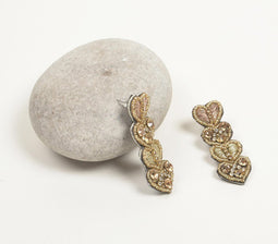 Beaded & Metallic Yarn Heart Drop Earrings