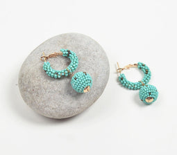 Beaded Aqua Mini Hoop Earrings