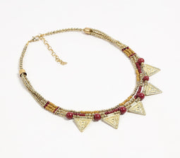 Beaded & Metal Charms Tribal Bib Necklace