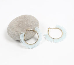 Beaded Light Blue Hoop Earrings