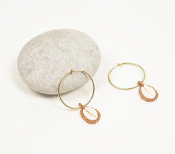 Beaded-Shell Gold-Toned Hoop Earrings