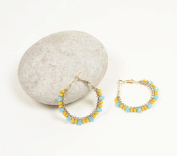 Beaded Yellow & Teal Hoop earrings