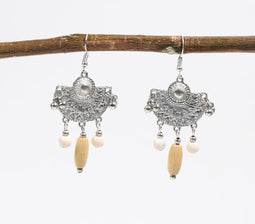 Beaded & Silver-Toned Traditional Earrings