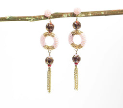 Beaded Pastel Ring Charms Dangle Earrings