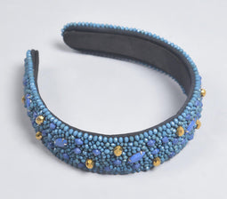 Beads & Stones Embroidered Blue Hair Band
