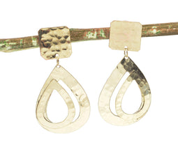 Beaten Brass Abstract Drop Earrings