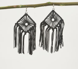 Black Nylon-Wrapped Iron Chandelier Earrings