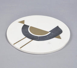 Bird Inlaid Marble & Brass charcuterie board
