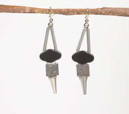 Black Clouds Glass & Metal Tribal Earrings