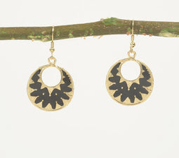Black Epoxy-Inlaid Gold-Toned Dangle Earrings