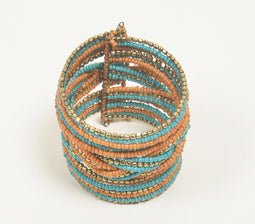 Beaded Teal & Orange Ethnic Stacked Bracelet