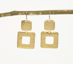 Beaten Brass Squared Up Earrings