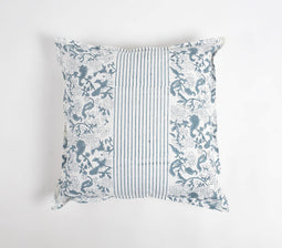 Block Printed Navy Floral Panels Cushion Cover